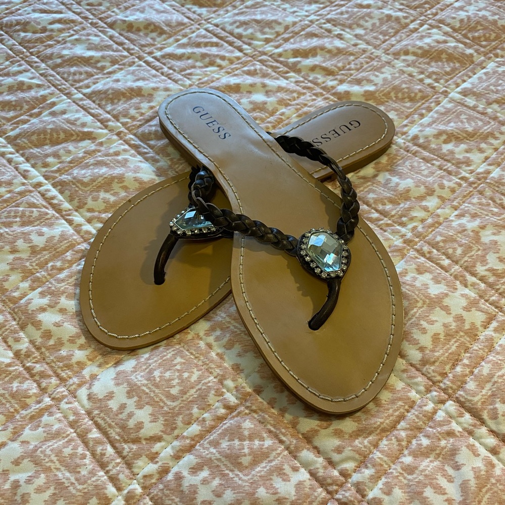 Guess braided flip flops with rhinestone size 7.5